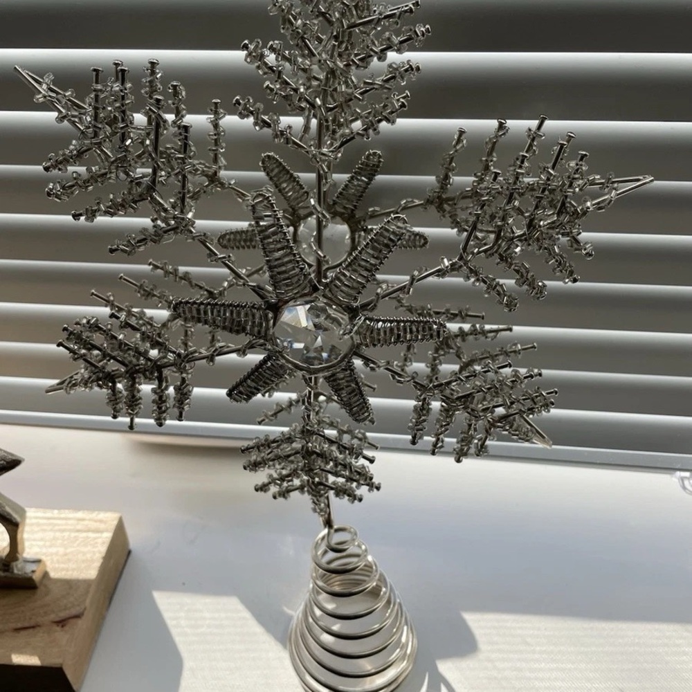 Silver Snowflake 11” tall Jeweled Tree Topper
